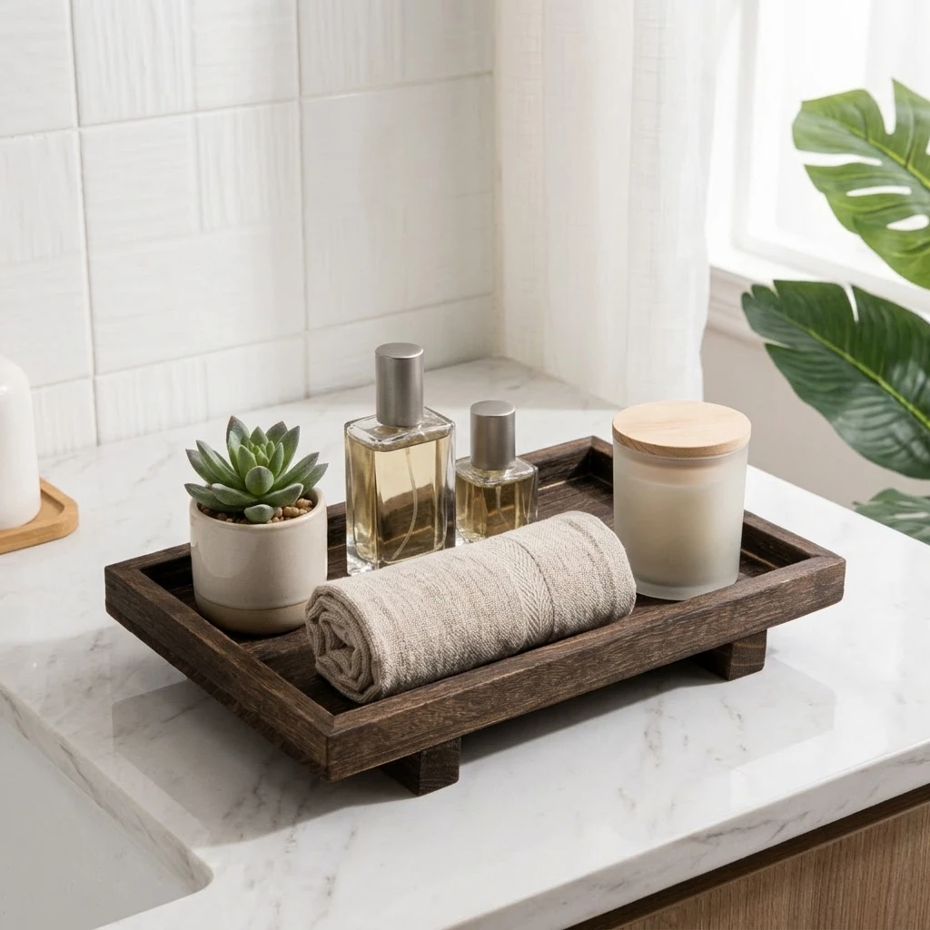 Home Edit Bathroom Storage - صينية تخزين خشبية بتصميم عتيق للمكتب،