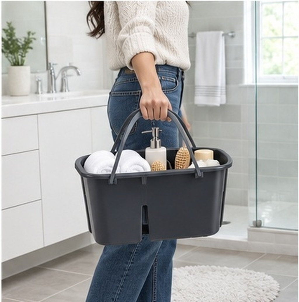 Home Essentials Bathroom Storage - سلة تخزين بأربعة أقسام، مصنوعة من