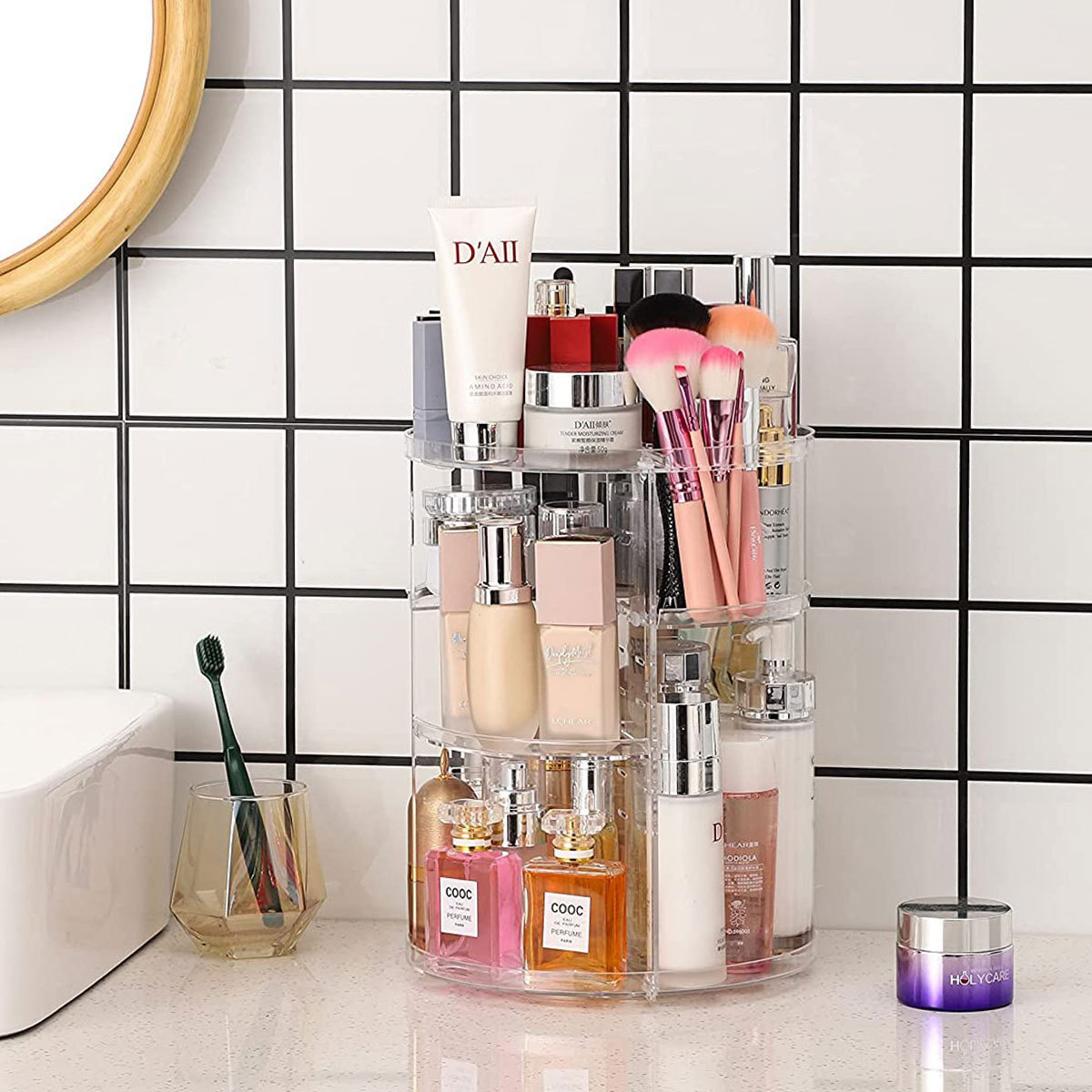رف تخزين مستحضرات التجميل دوار - مراجعة Home Edit Bathroom Storage وسعره