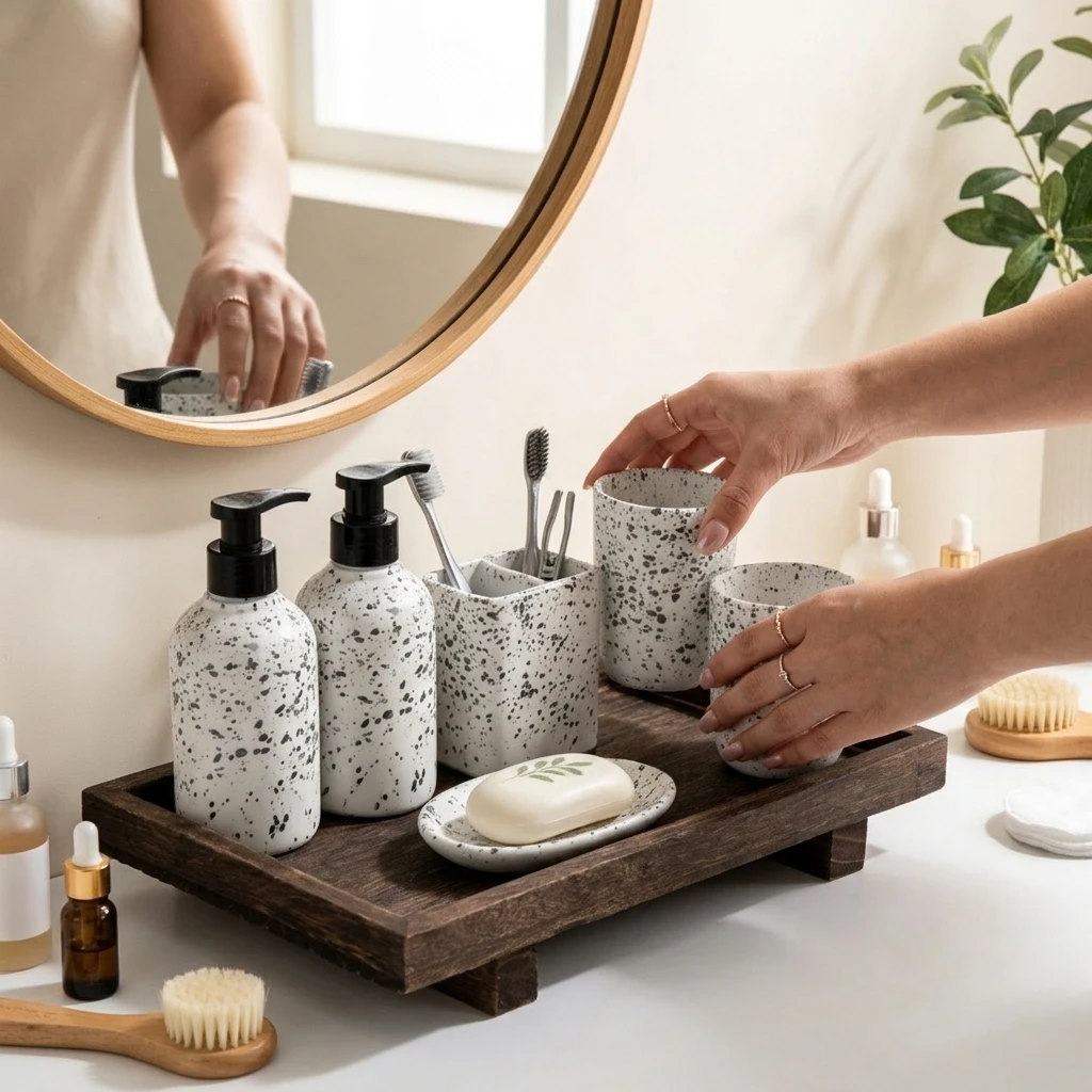 صينية تخزين خشبية بتصميم عتيق  - مراجعة Home Edit Bathroom Storage وسعره