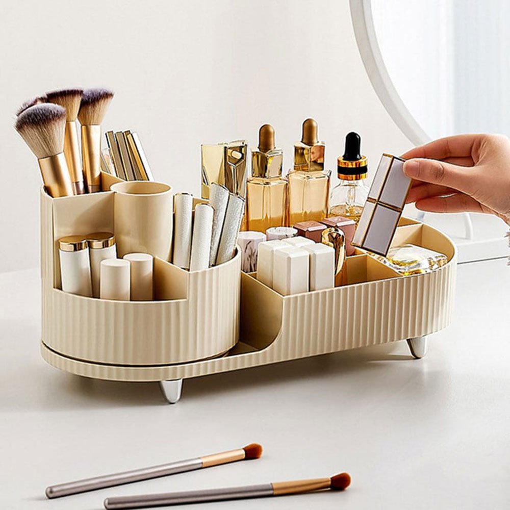 360 °   منظم تخزين مكياج دوار  - مراجعة Home Edit Bathroom Storage وسعره